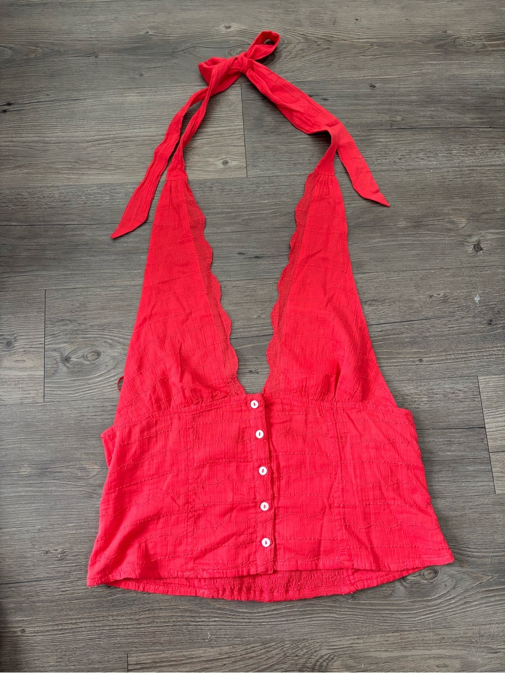 Free People Red Halter Button-Front Top